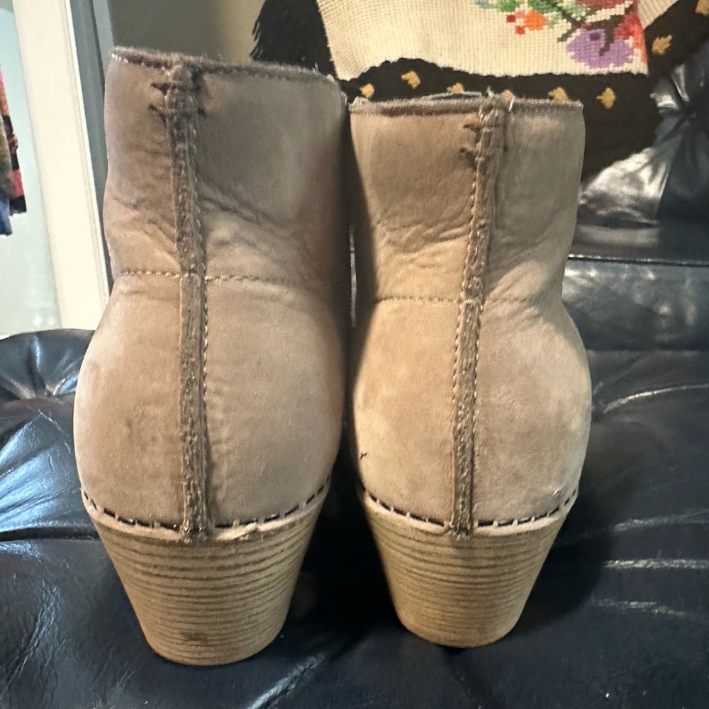 Dansko Taupe Ankle Booties Suede-Look Side Zip - Picture 3 of 4